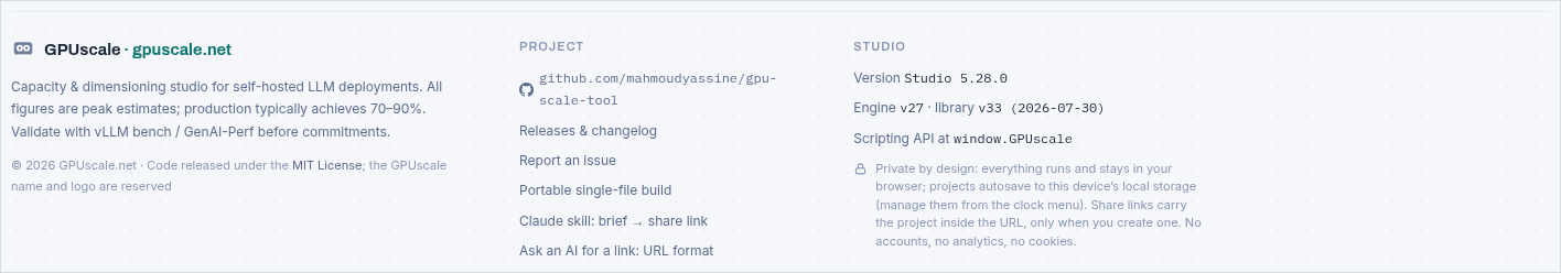 The footer: project links, the downloadable skill, the URL format document and the studio version